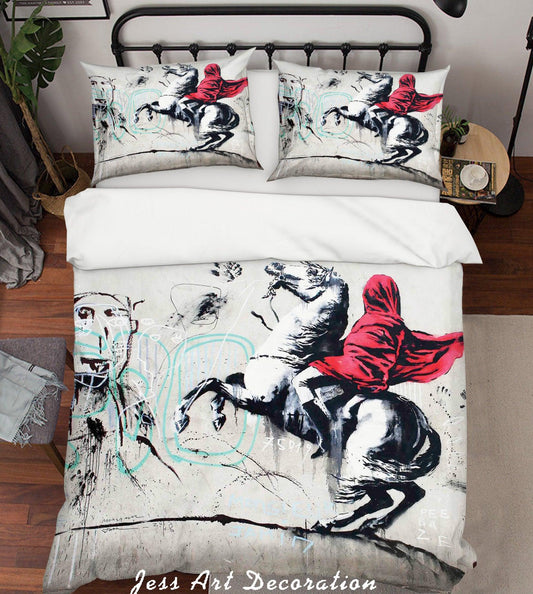 3D Banksy Horse Knight Red Quilt Cover Set Bedding Set Duvet Cover Pillowcases  ZY D71