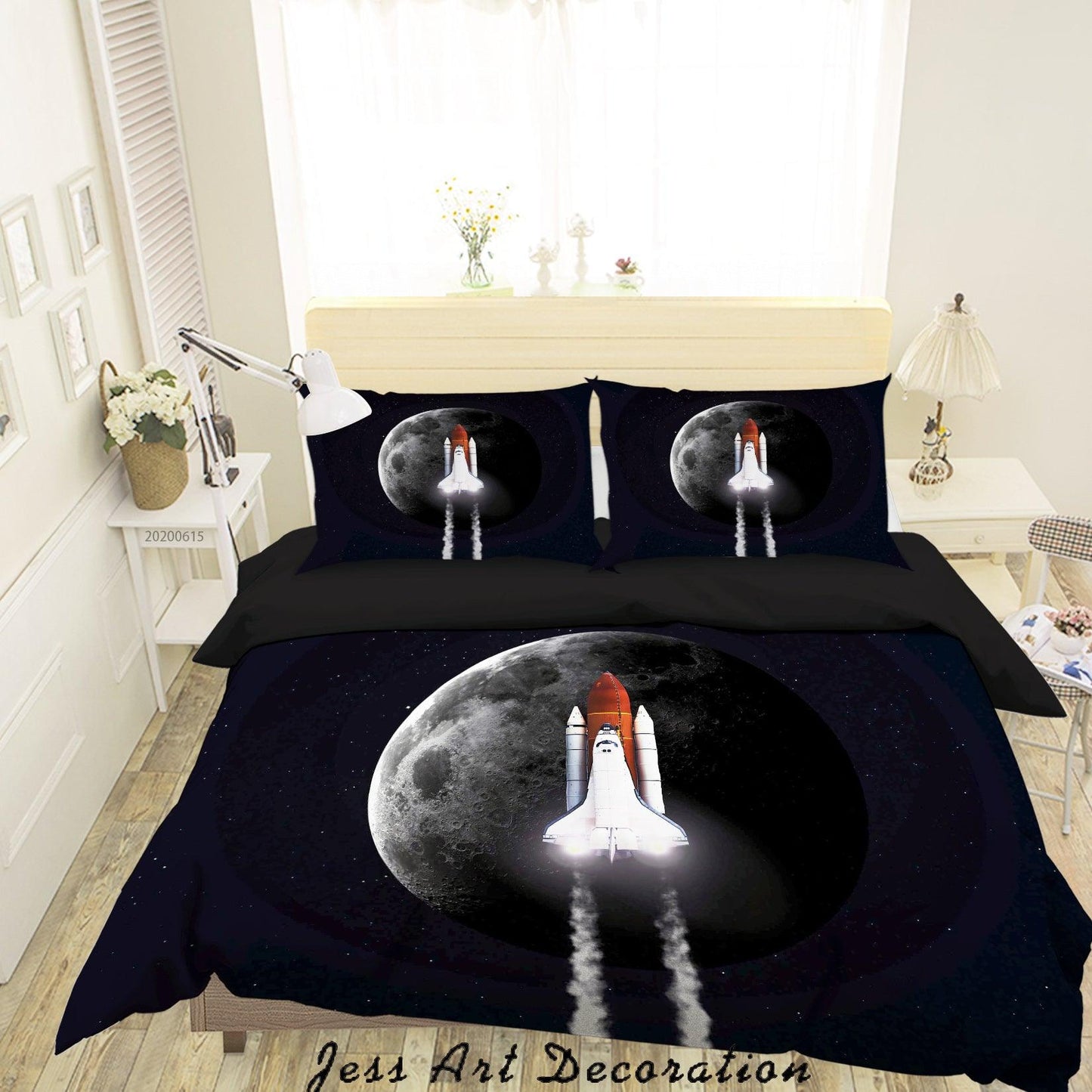 3D Black Planet Rocket Quilt Cover Set Bedding Set Duvet Cover Pillowcases SF77