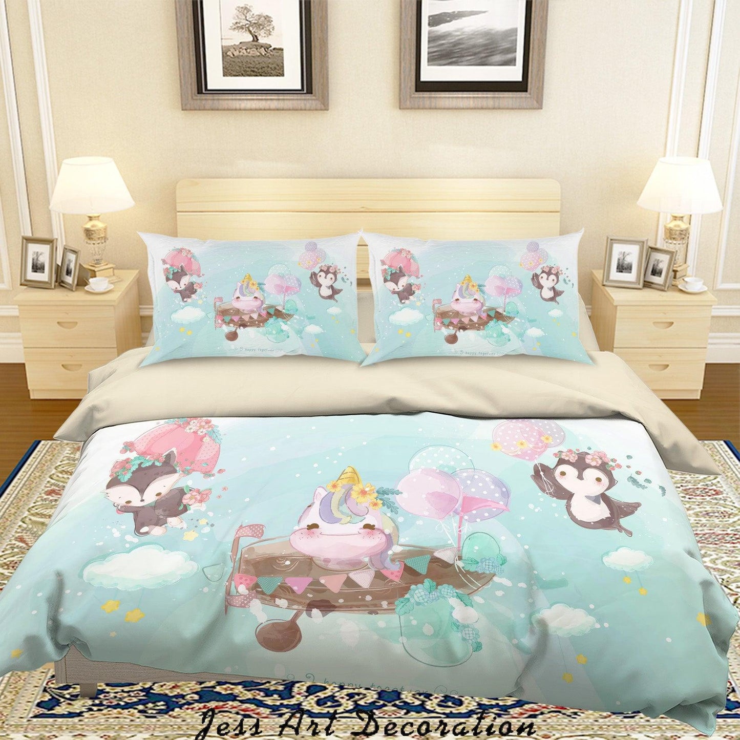 3D Cartoon Animal Balloon Sky Quilt Cover Set Bedding Set Duvet Cover Pillowcases A341 LQH