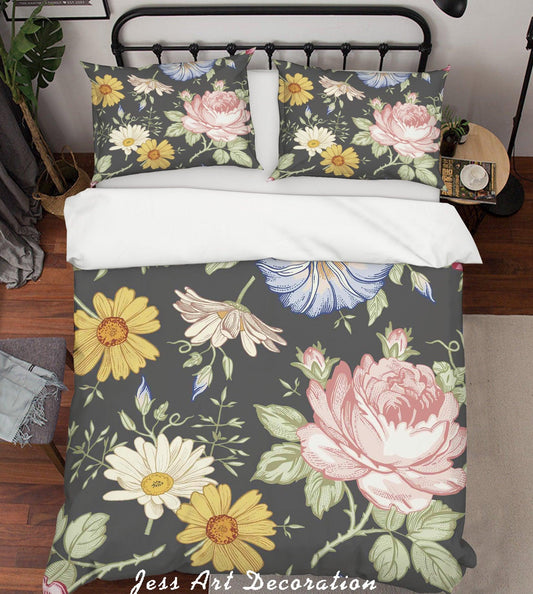 3D Black Floral Quilt Cover Set Bedding Set Pillowcases SF03