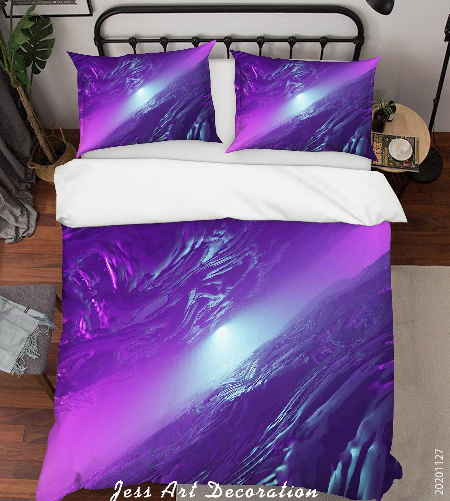 3D Abstract Purple Glowing Quilt Cover Set Bedding Set Duvet Cover Pillowcases LXL