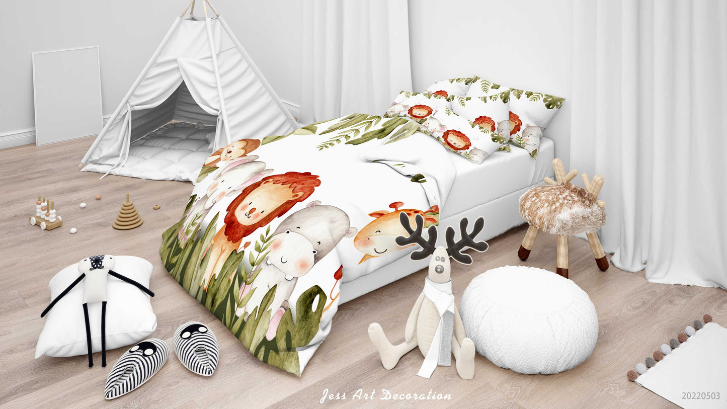 3D Animal Lion Elephant Deer Monkey Quilt Cover Set Bedding Set Duvet Cover Pillowcase 580