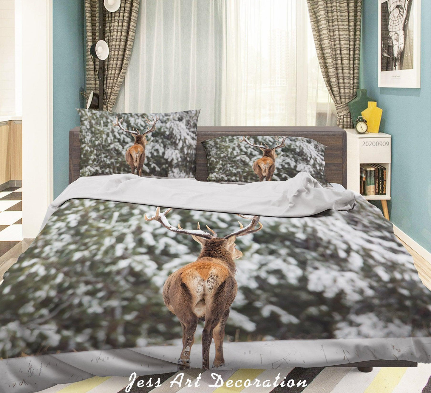 3D Animal Deer Snow Tree Quilt Cover Set Bedding Set Duvet Cover Pillowcases WJ 6007