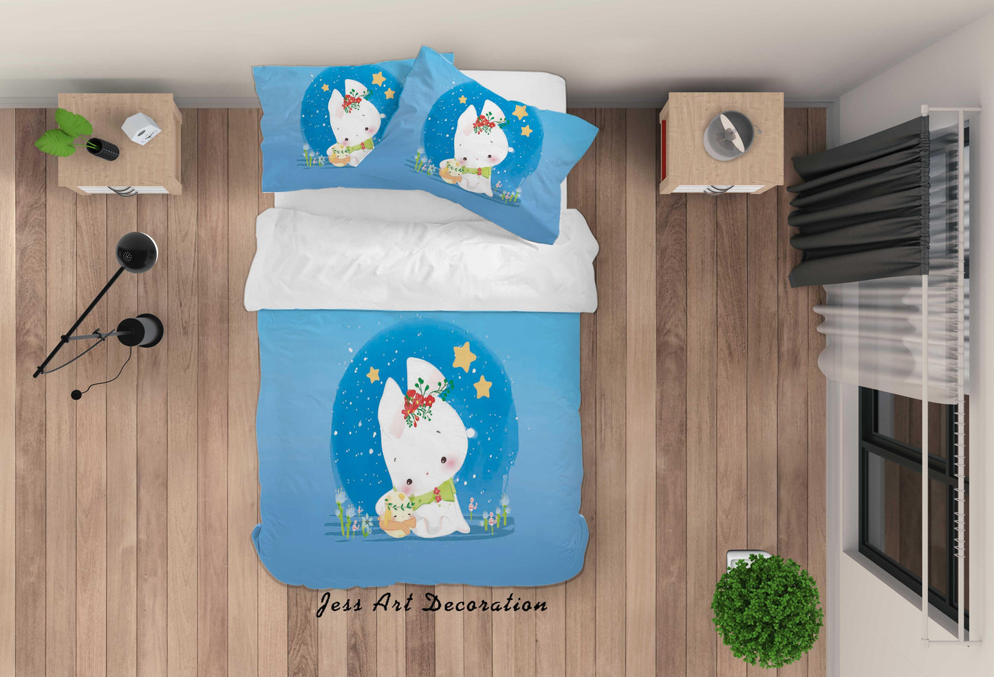 3D Blue Rabbit Quilt Cover Set Bedding Set Duvet Cover Pillowcases SF96