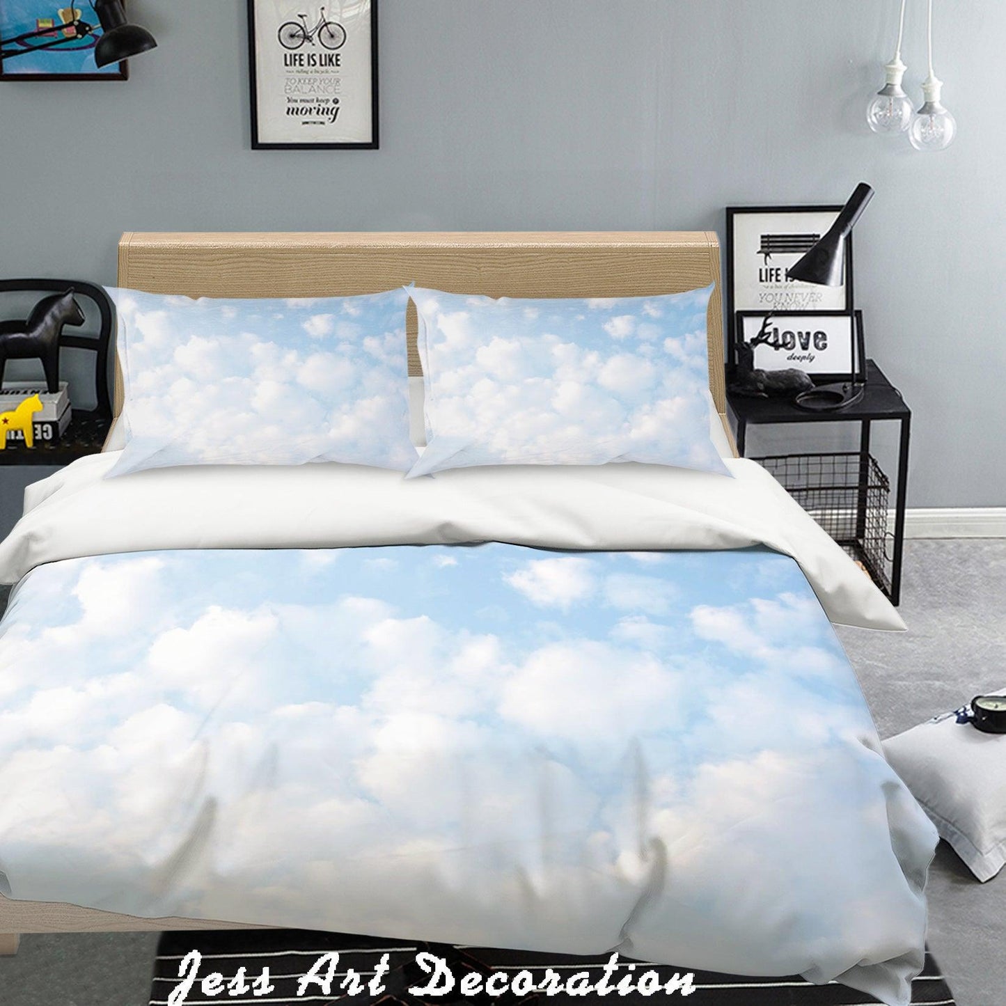 3D Blue Sky White Clouds Quilt Cover Set Bedding Set Pillowcases  2