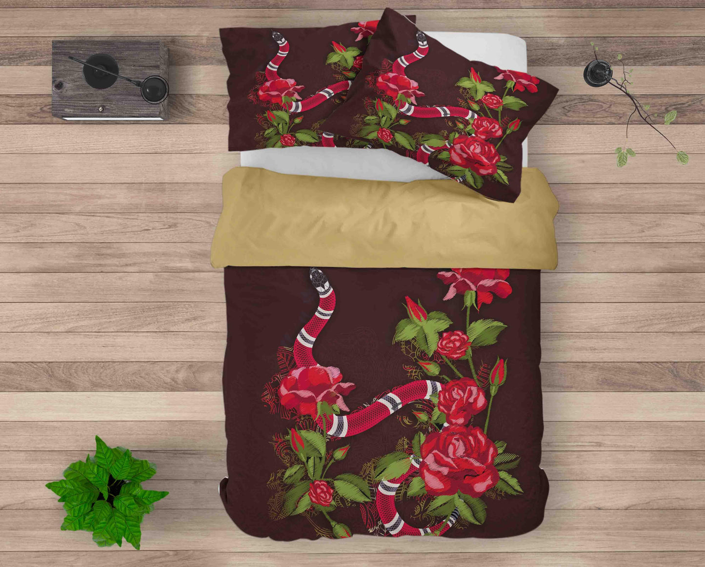3D Black Red Snake Rose Quilt Cover Set Bedding Set Duvet Cover Pillowcases SF003