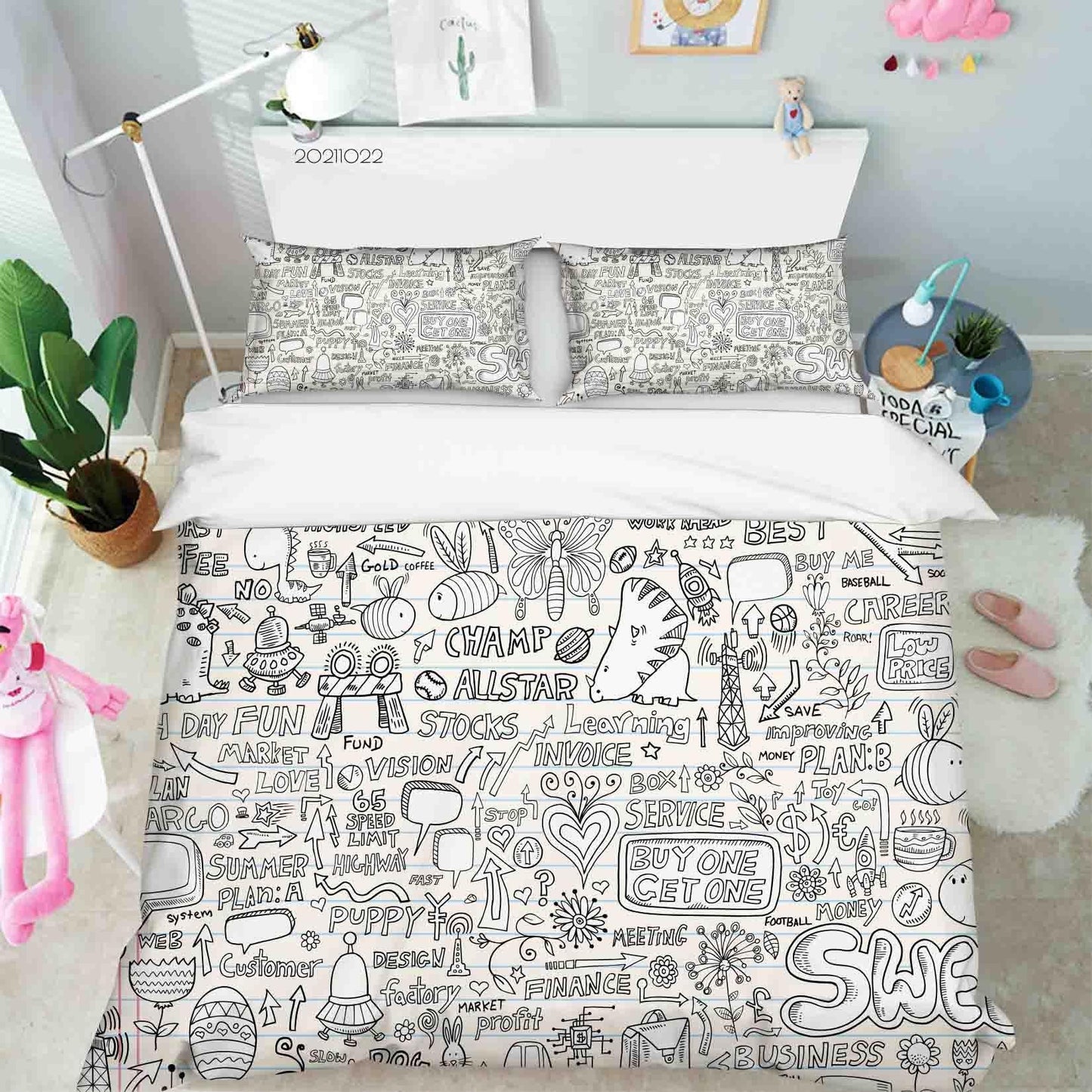 3D Cartoon Illustration Doodle Quilt Cover Set Bedding Set Duvet Cover Pillowcases 73