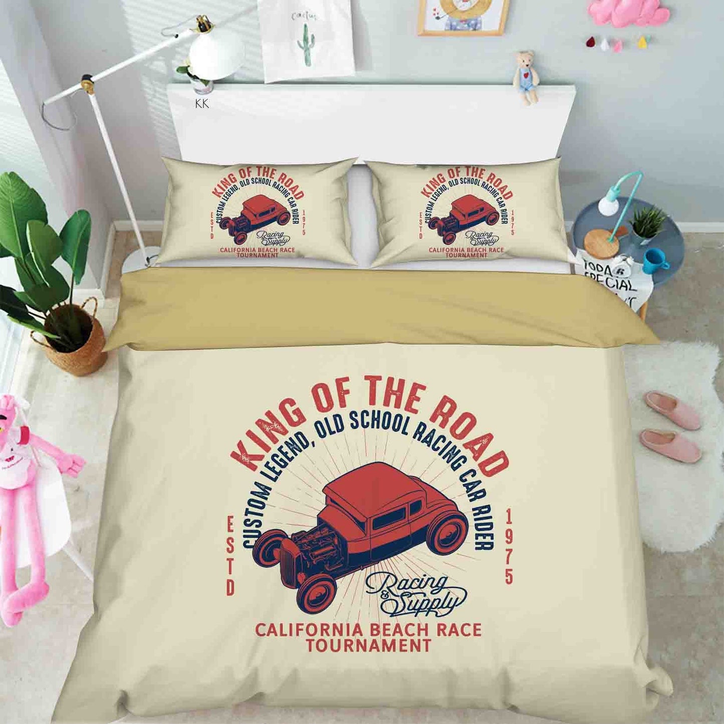3D Automobile Letter Apricot Quilt Cover Set Bedding Set Duvet Cover Pillowcase 391