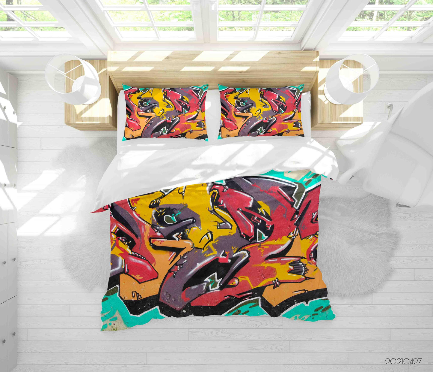 3D Abstract Color Graffiti Quilt Cover Set Bedding Set Duvet Cover Pillowcases 137