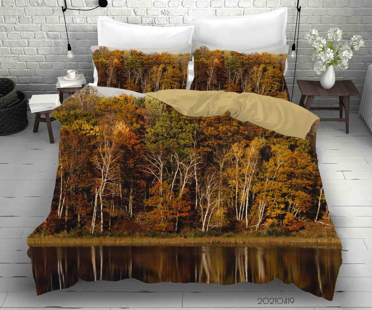 3D Autumn Forest Lake Landscape Quilt Cover Set Bedding Set Duvet Cover Pillowcases 226