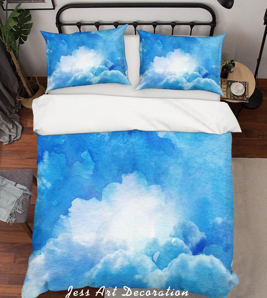 3D Blue Watercolor Sky Clouds Quilt Cover Set Bedding Set Pillowcases 63