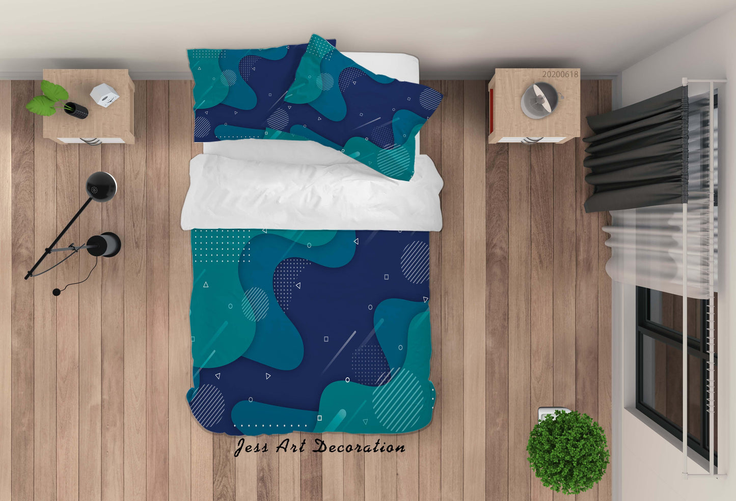 3D Blue Green Geometric Patterns Quilt Cover Set Bedding Set Duvet Cover Pillowcases SF22