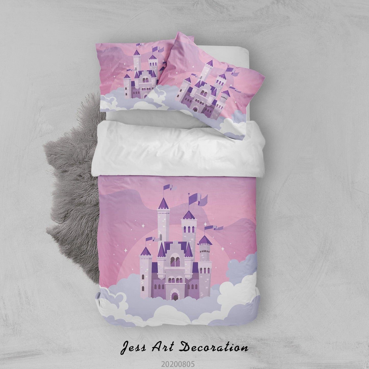 3D Cartoon Purple Castle Quilt Cover Set Bedding Set Duvet Cover Pillowcases LXL 300
