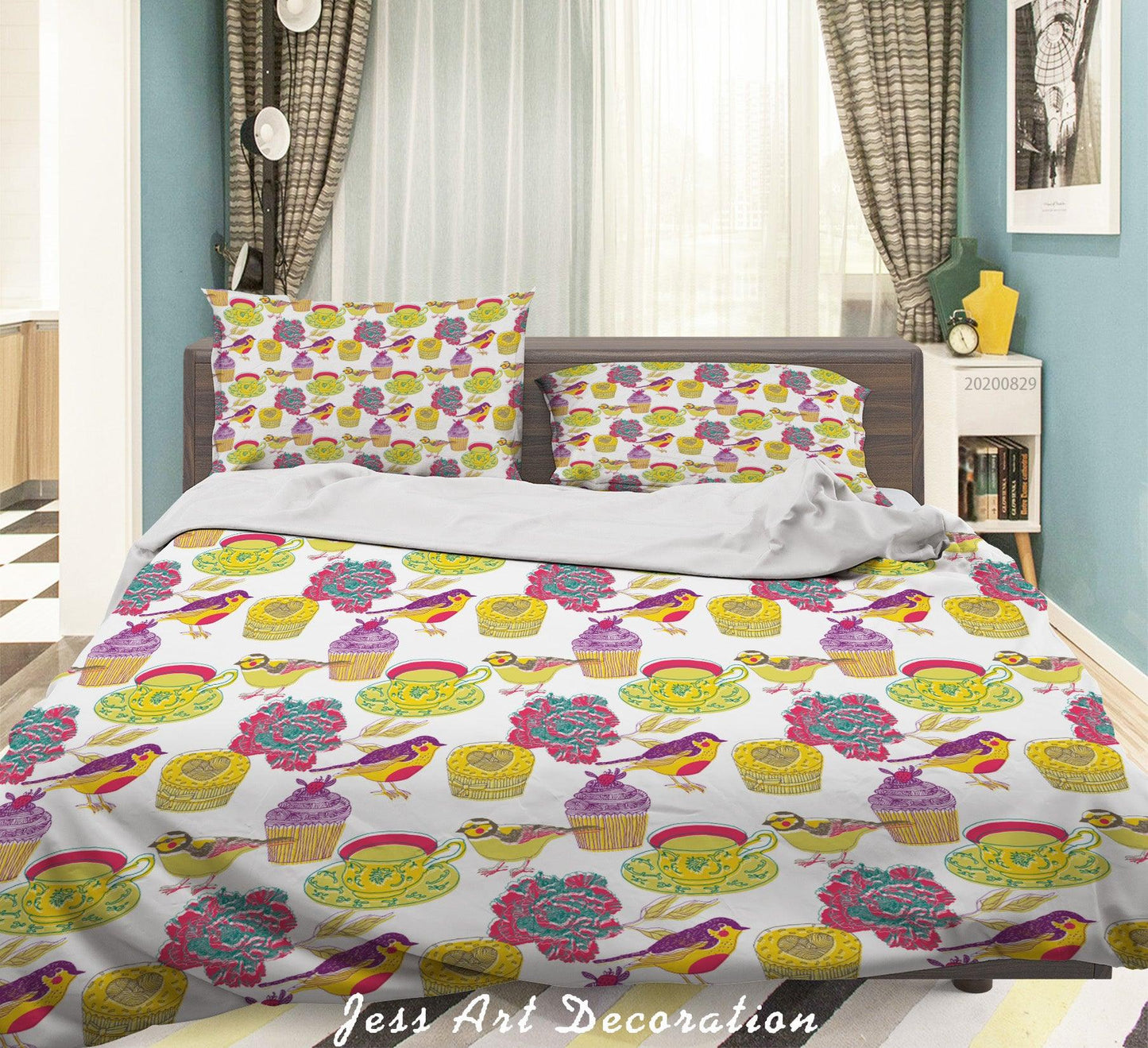 3D Abstract Hand Draw Cartoon Bird Dessert Pattern Quilt Cover Set Bedding Set Duvet Cover Pillowcases WJ 3544