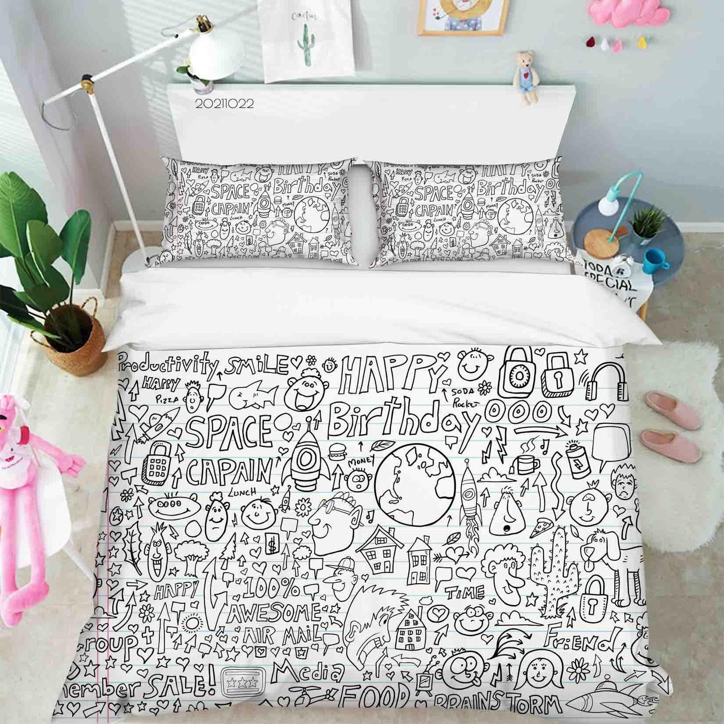 3D Cartoon Illustration Doodle Quilt Cover Set Bedding Set Duvet Cover Pillowcases 70