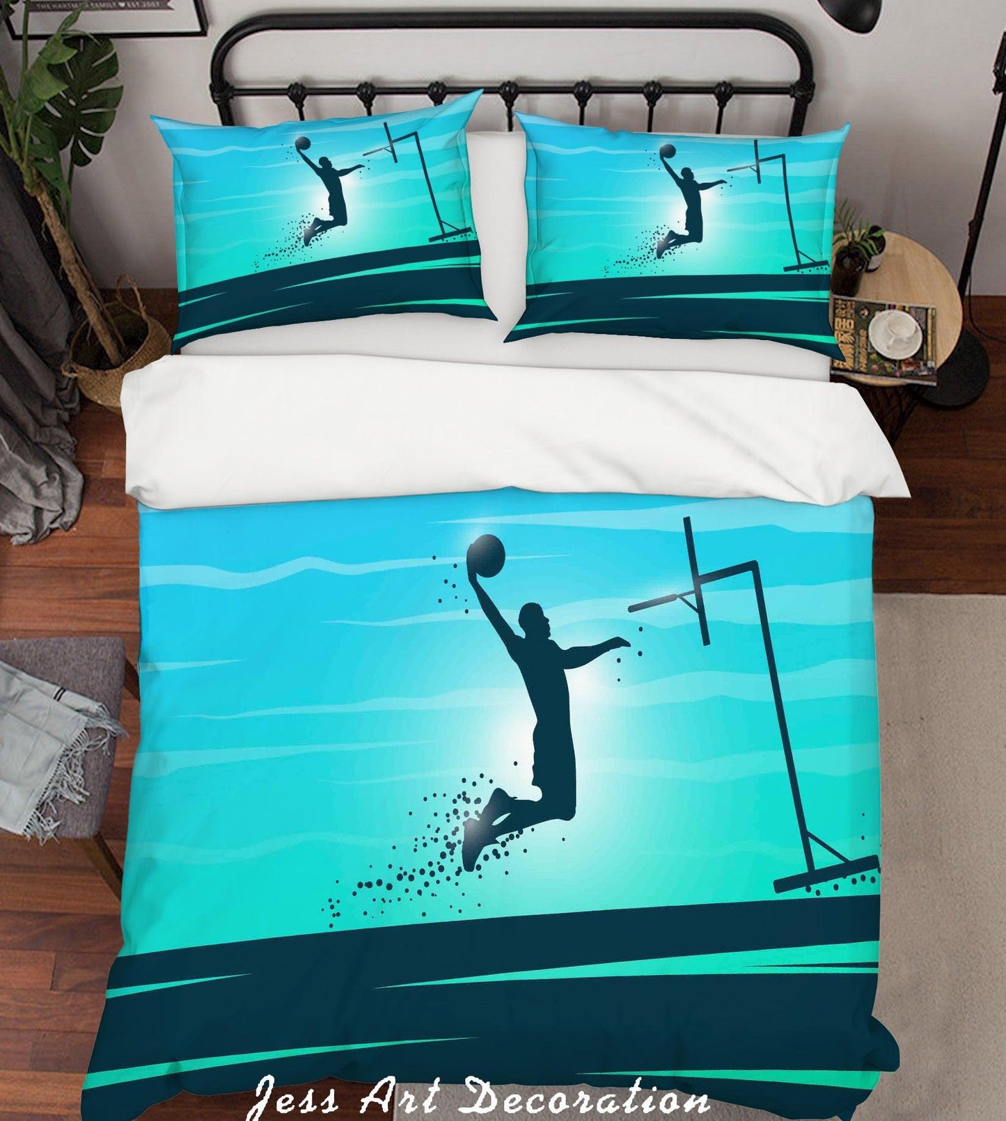 3D Blue Basketball Player Dunk Quilt Cover Set Bedding Set Pillowcases 52