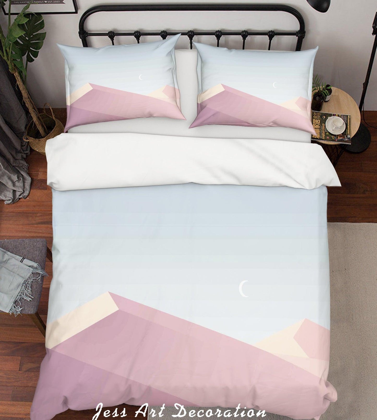 3D Blue Moon Sky Pink Mountains Quilt Cover Set Bedding Set Pillowcases 20