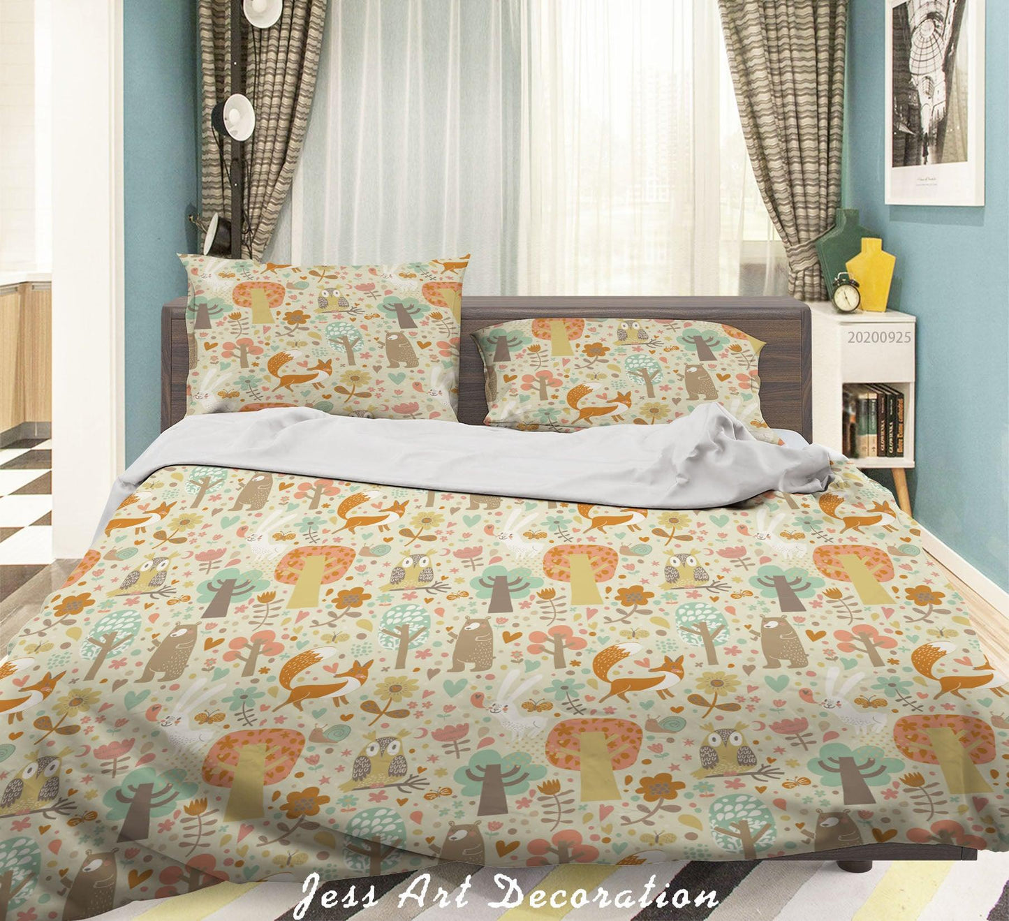 3D Cartoon Animal Owl Leaves Pattern Quilt Cover Set Bedding Set Duvet Cover Pillowcases WJ 6478