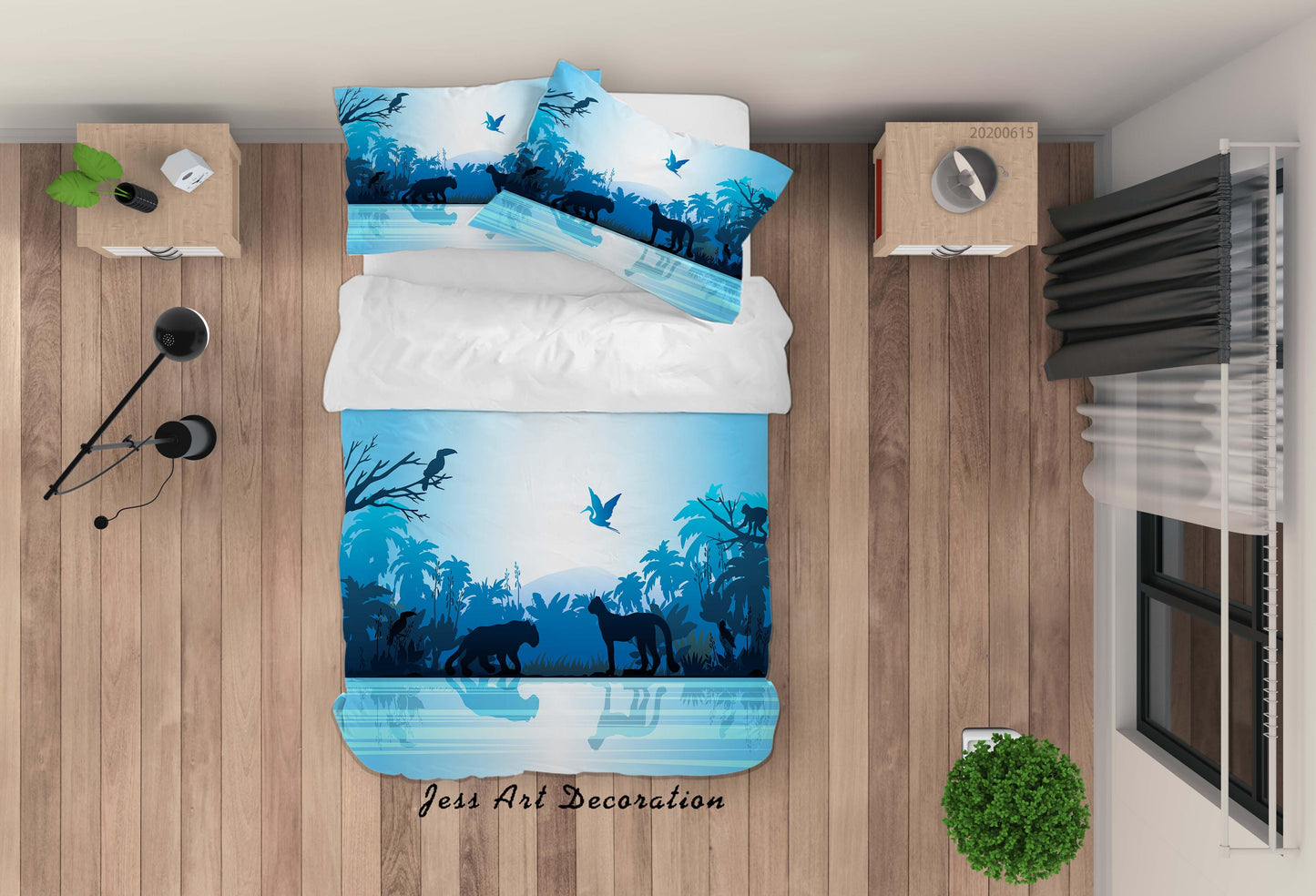 3D Blue Tropical Forest Animal Quilt Cover Set Bedding Set Duvet Cover Pillowcases SF60