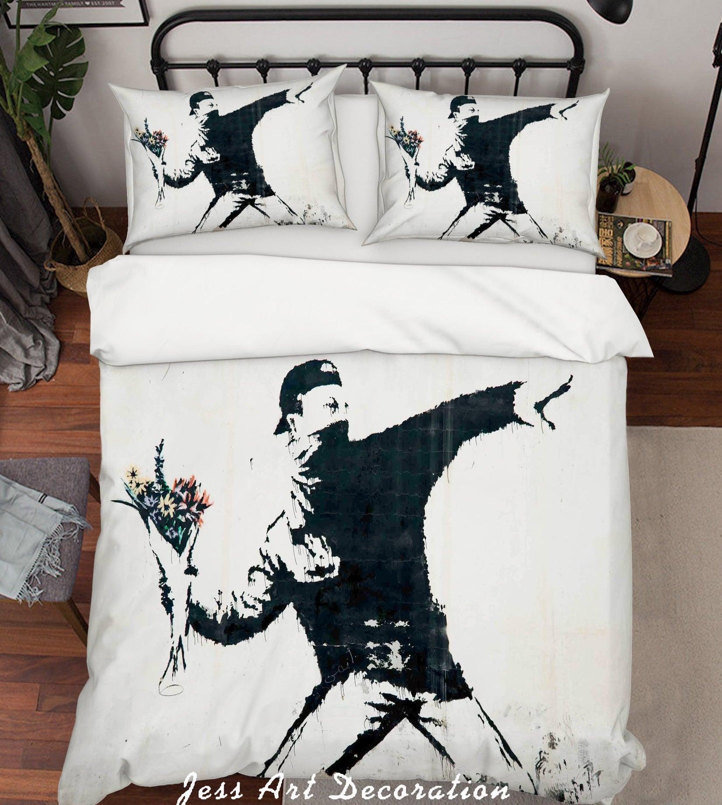 3D Black White Hip-hop Boy Floral Quilt Cover Set Bedding Set Duvet Cover Pillowcases LXL