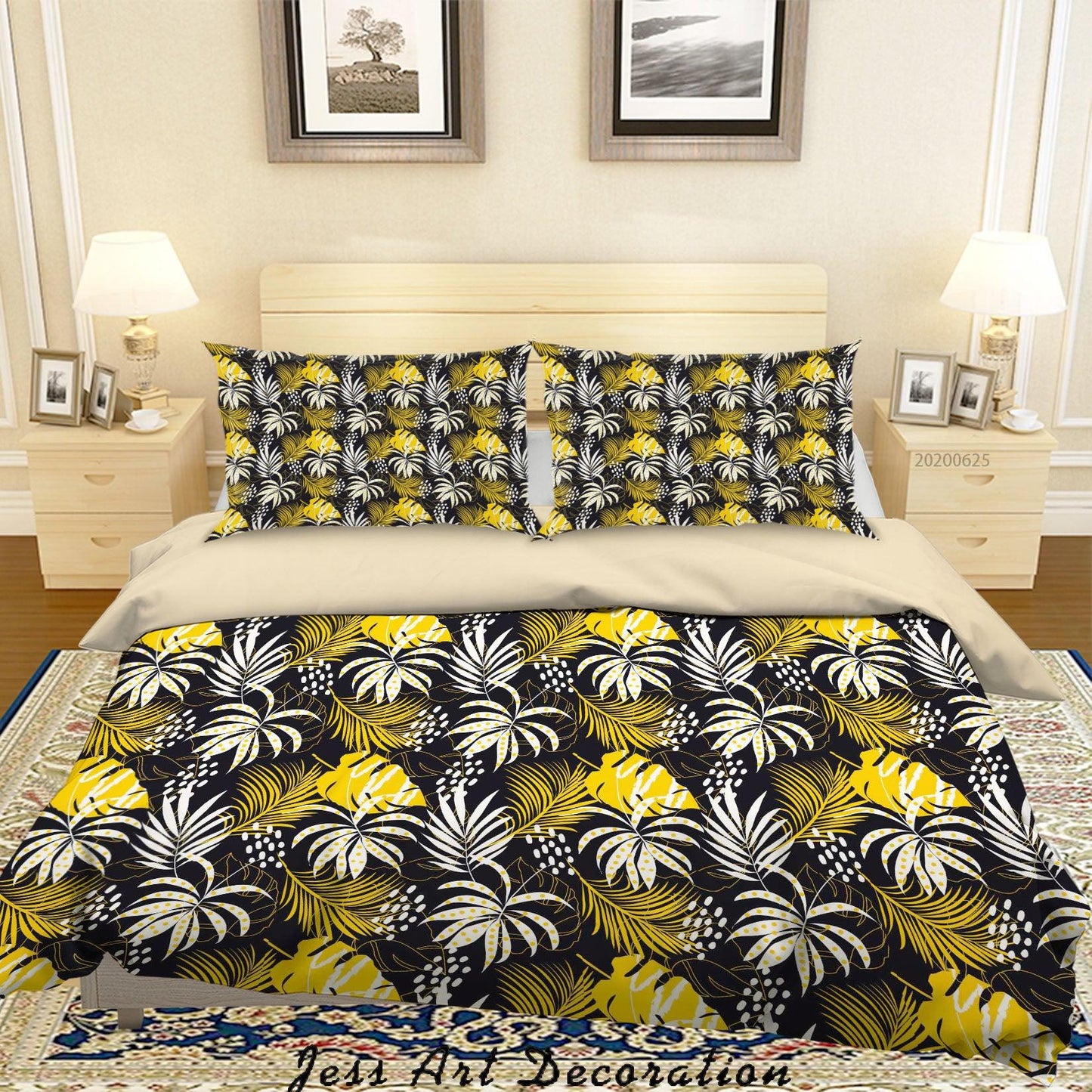 3D Black Yellow Leaves Quilt Cover Set Bedding Set Duvet Cover Pillowcases SF111