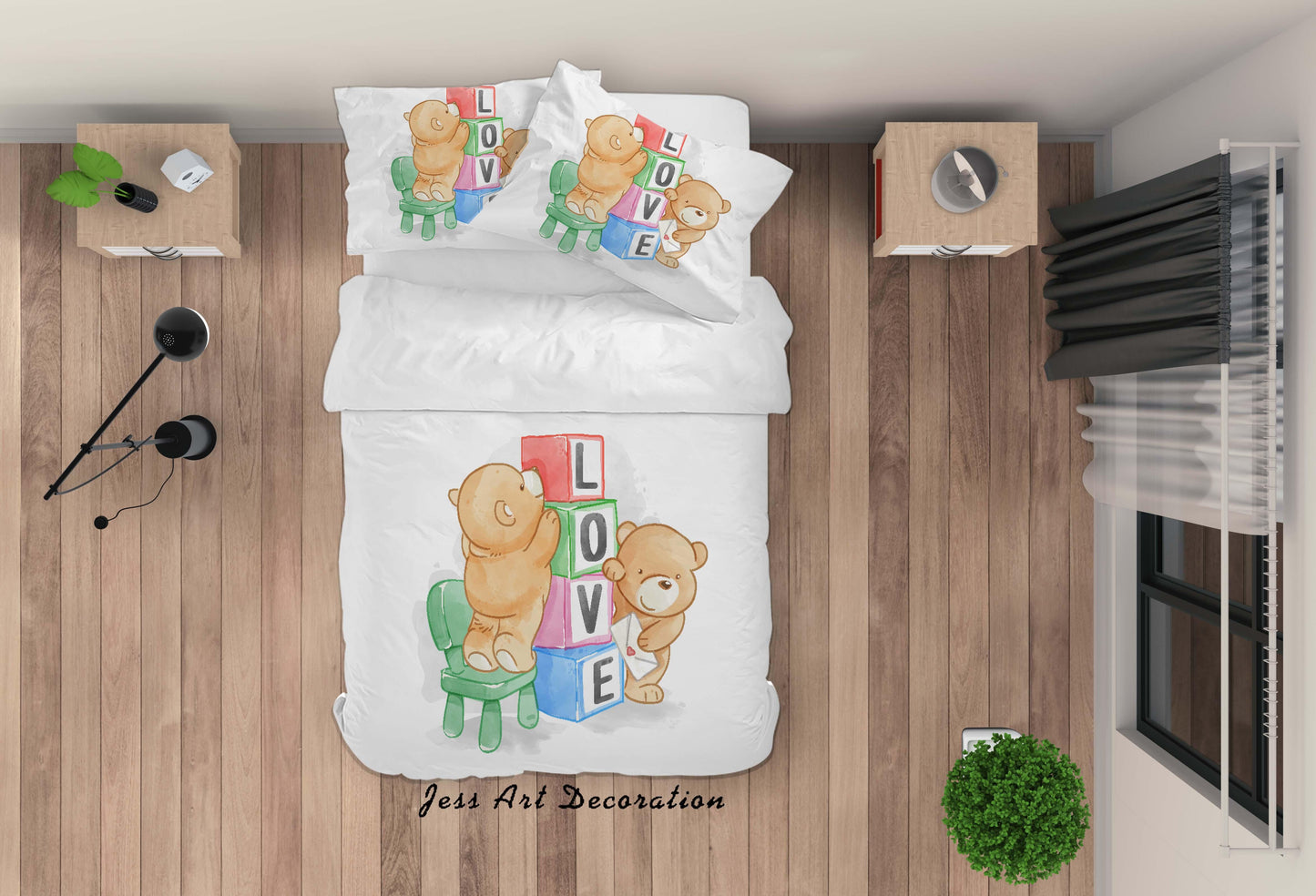 3D Cartoon Bear Love Quilt Cover Set Bedding Set Duvet Cover Pillowcases SF48