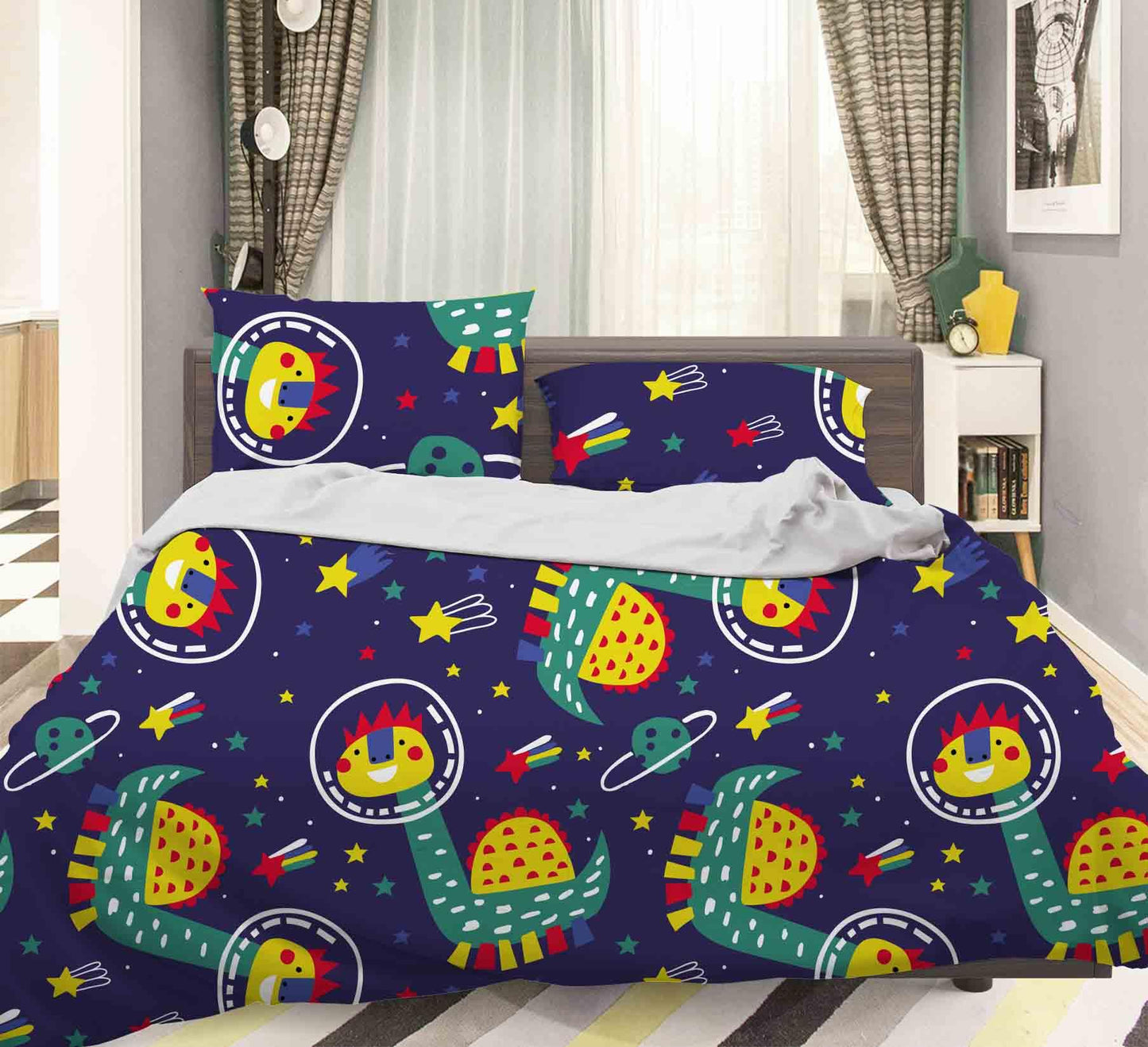 3D Cartoon Color Dinosaurs Astronaut Quilt Cover Set Bedding Set Pillowcases  67