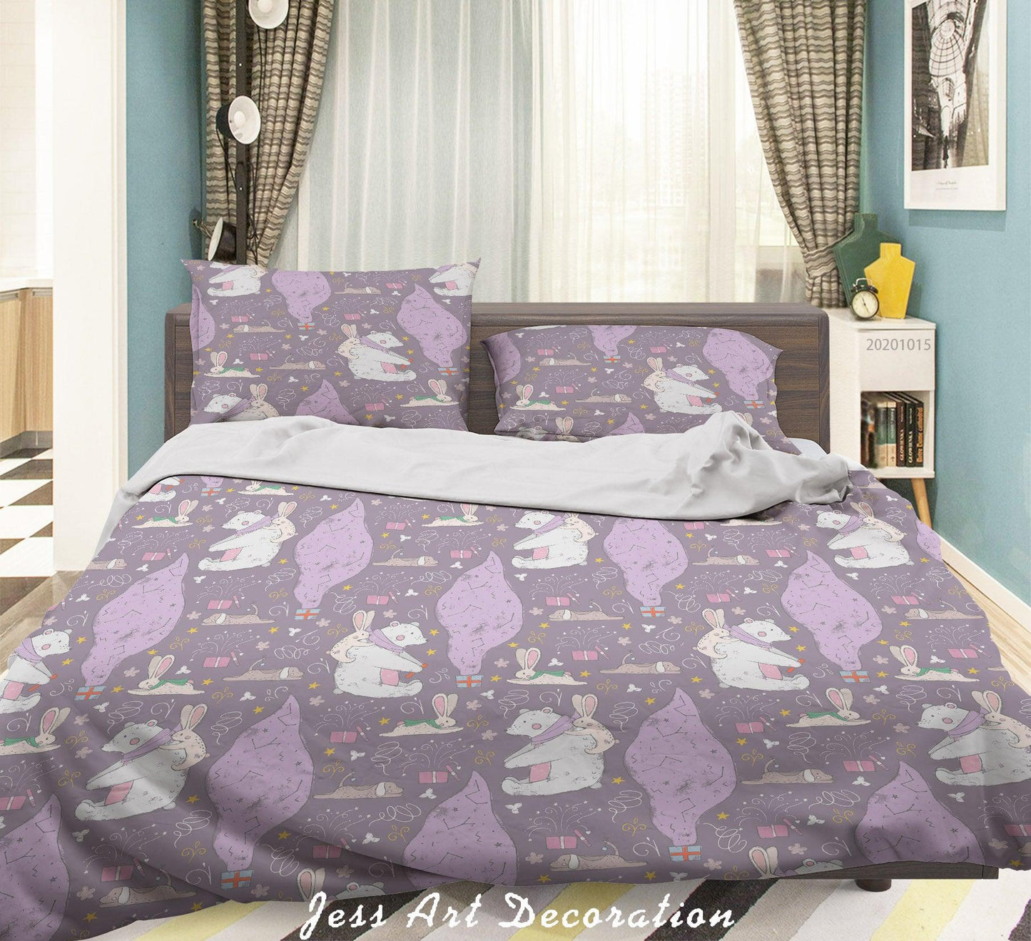 3D Cartoon Animal Bears Rabbits Present Pattern Quilt Cover Set Bedding Set Duvet Cover Pillowcases WJ 9682