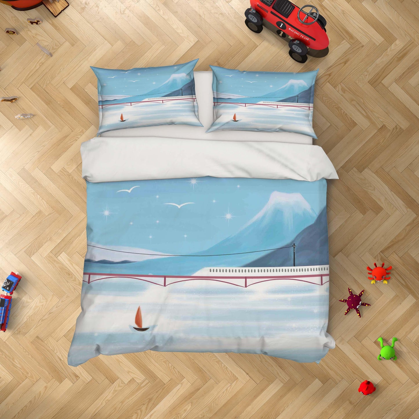 3D Blue Sky Bridge Lake Boat Painting Quilt Cover Set Bedding Set Duvet Cover Pillowcases A502 LQH