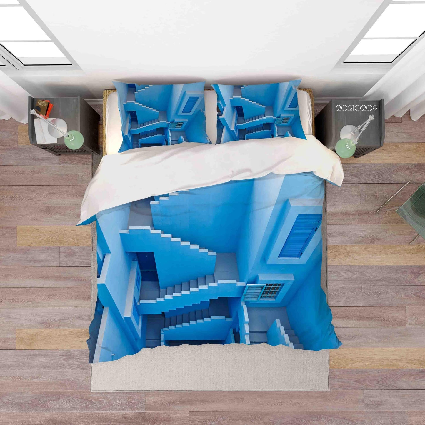 3D Abstract Blue Geometry Building Quilt Cover Set Bedding Set Duvet Cover Pillowcases 331