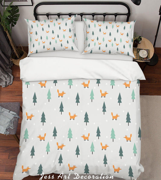 3D Cartoon Pine Fox Quilt Cover Set Bedding Set Pillowcases 17