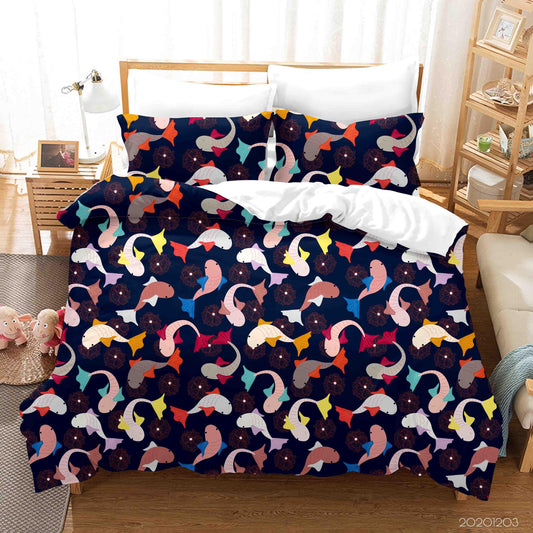 3D Cartoon Hand Drawn Colorful Fish Pattern Quilt Cover Set Bedding Set Duvet Cover Pillowcases LXL