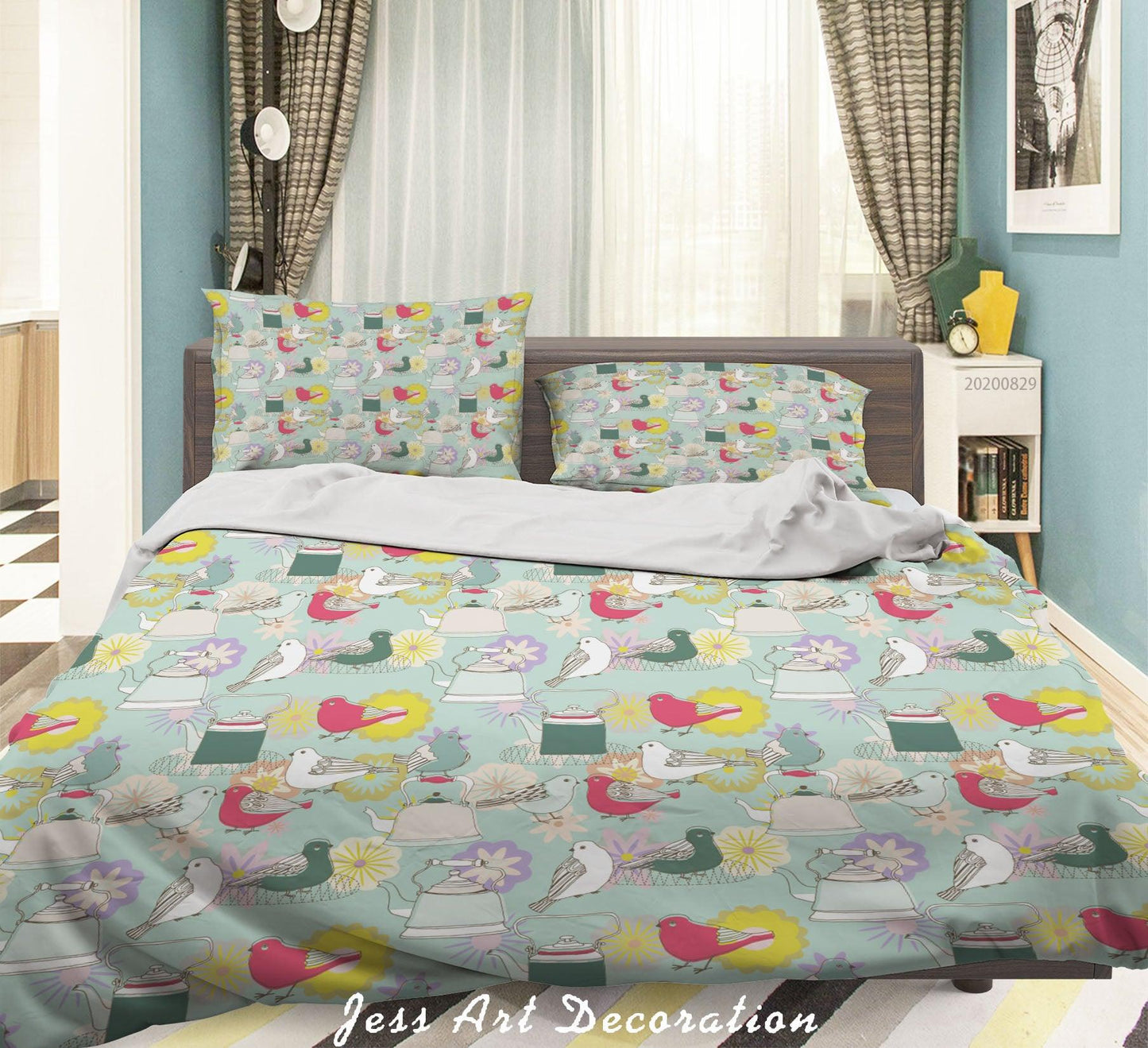 3D Abstract Hand Draw Cartoon Bird Pattern Quilt Cover Set Bedding Set Duvet Cover Pillowcases WJ 3543