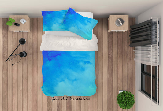 3D Blue Watercolor Quilt Cover Set Bedding Set Pillowcases 44
