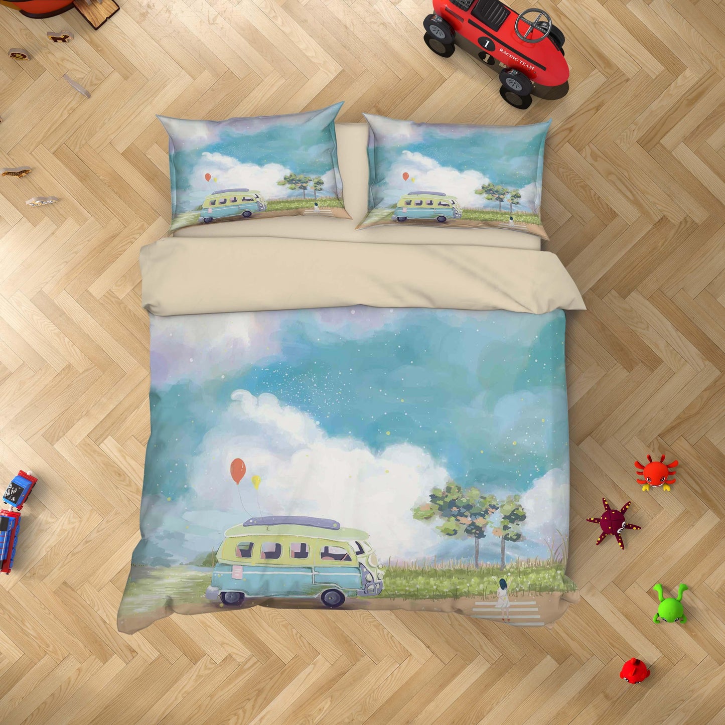 3D Blue Sky White Cloud Car Painting Quilt Cover Set Bedding Set Duvet Cover Pillowcases A414 LQH