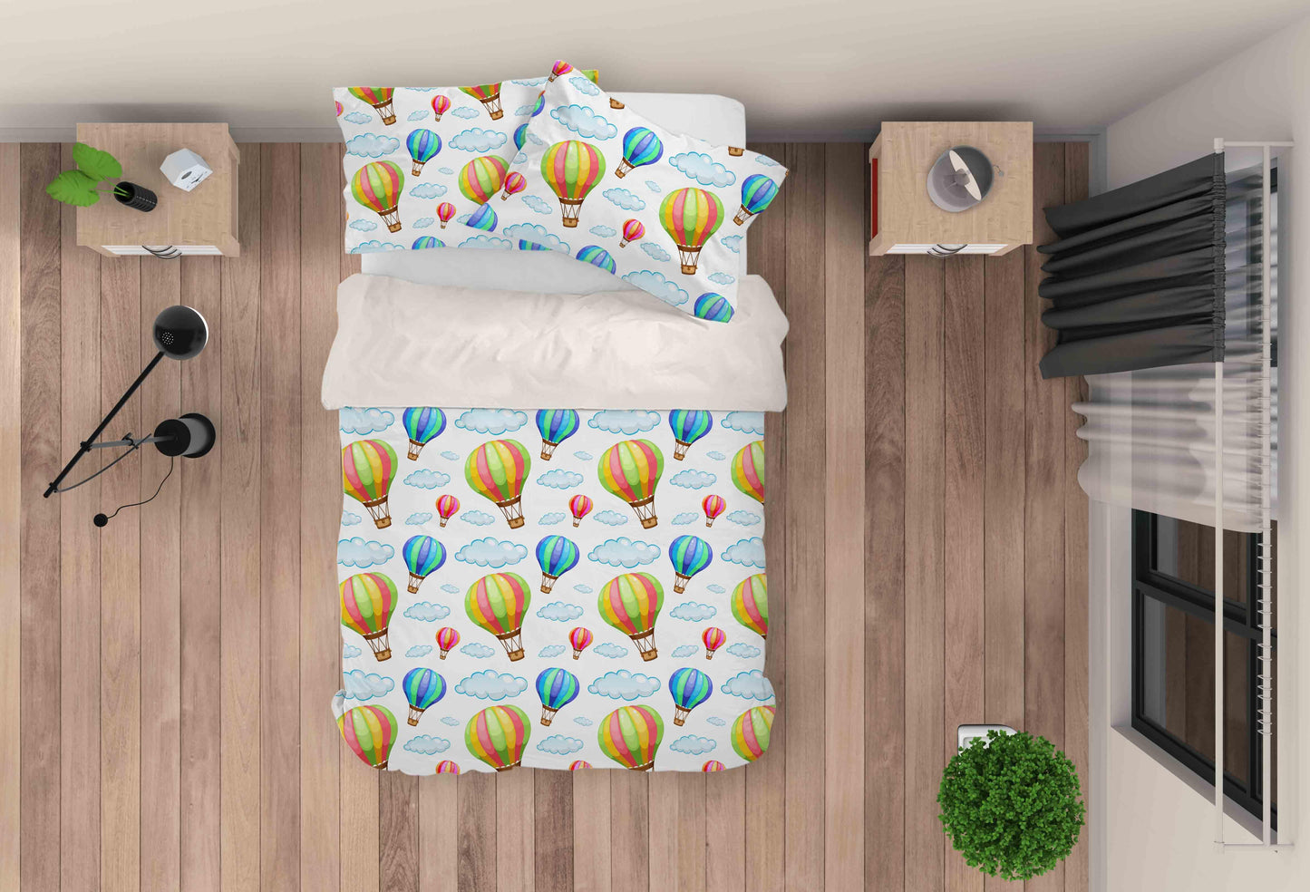 3D Cartoon Hot Air Balloon Pattern Quilt Cover Set Bedding Set Duvet Cover Pillowcases LXL