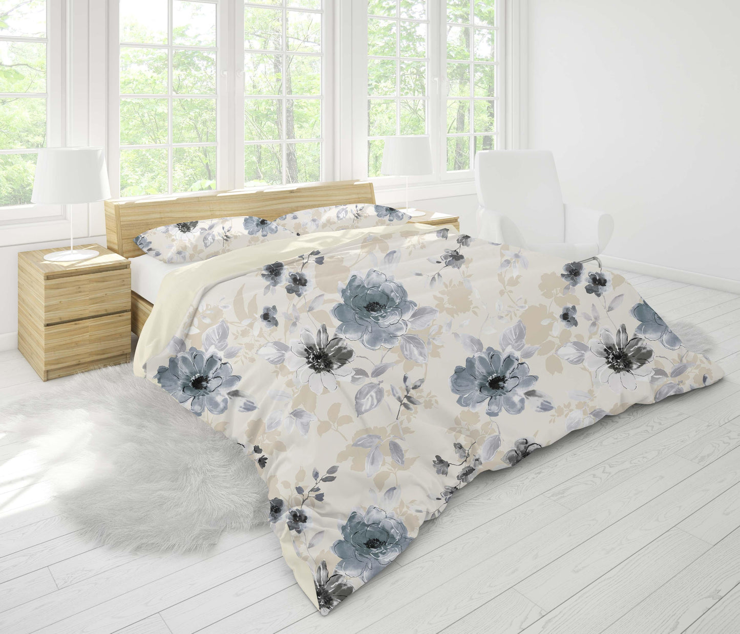3D Blue Ink Floral Quilt Cover Set Bedding Set Pillowcases 14