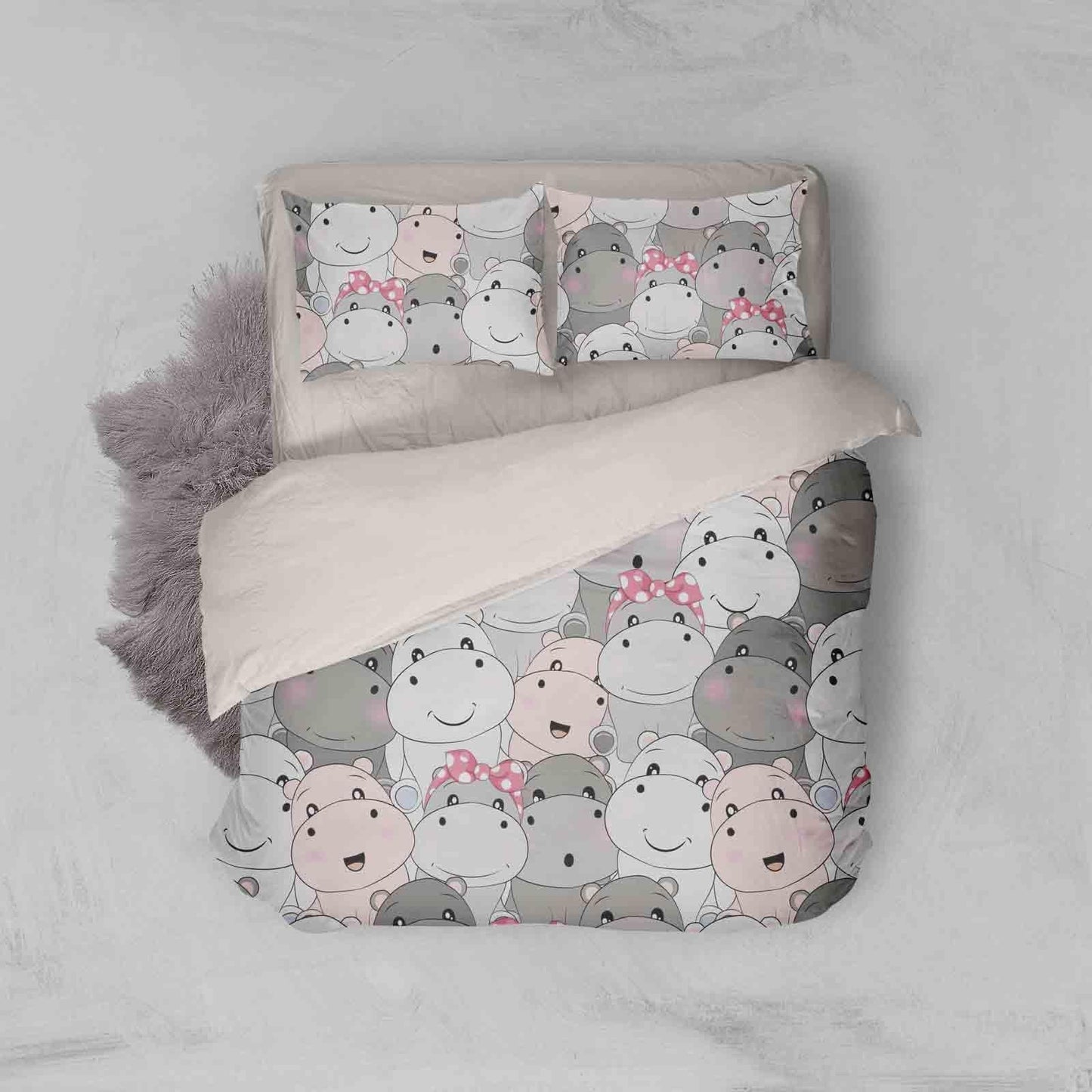 3D Cartoon Hippo Quilt Cover Set Bedding Set Pillowcases 118