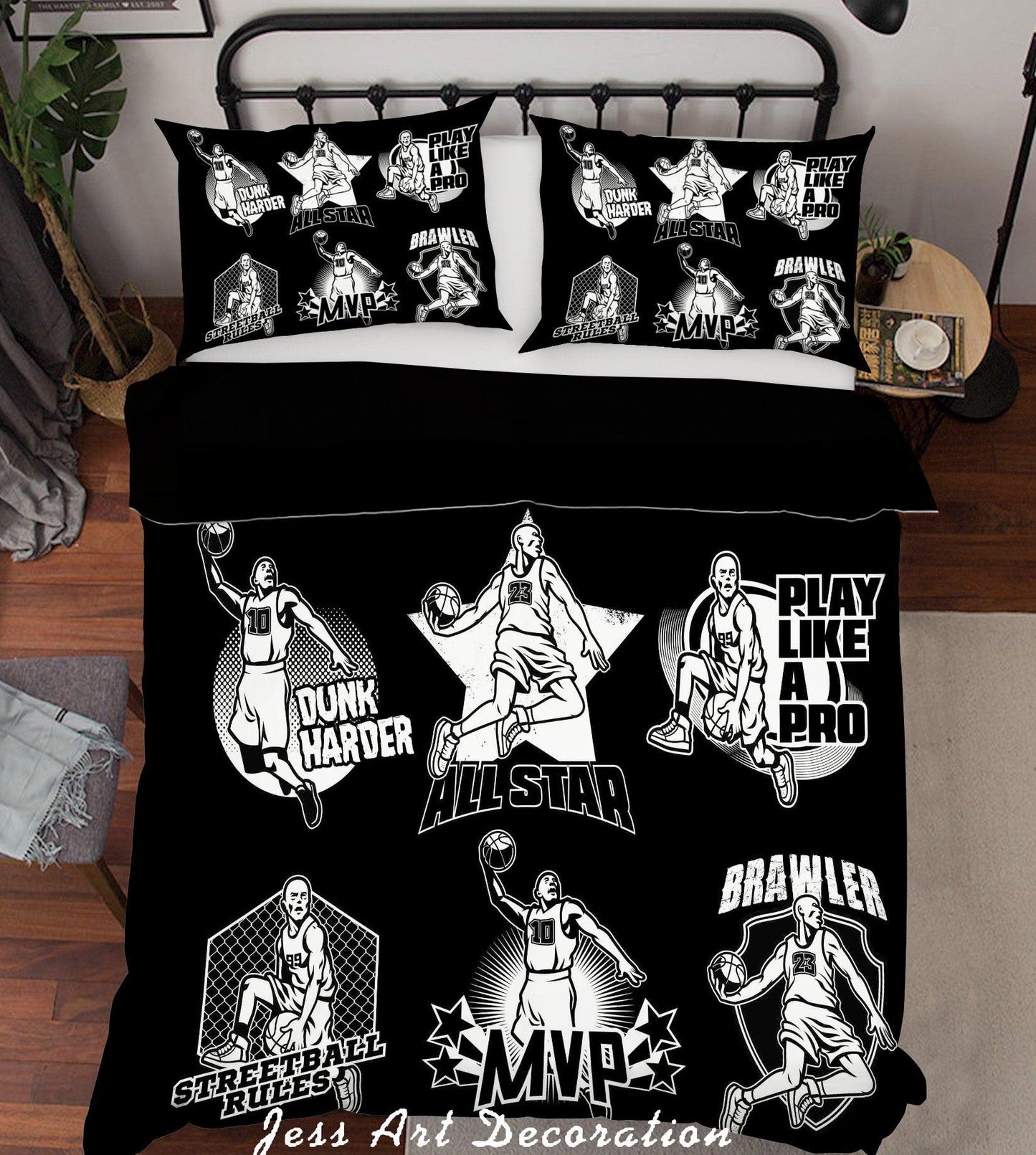 3D Black Basketball Player Dunk Quilt Cover Set Bedding Set Pillowcases 49