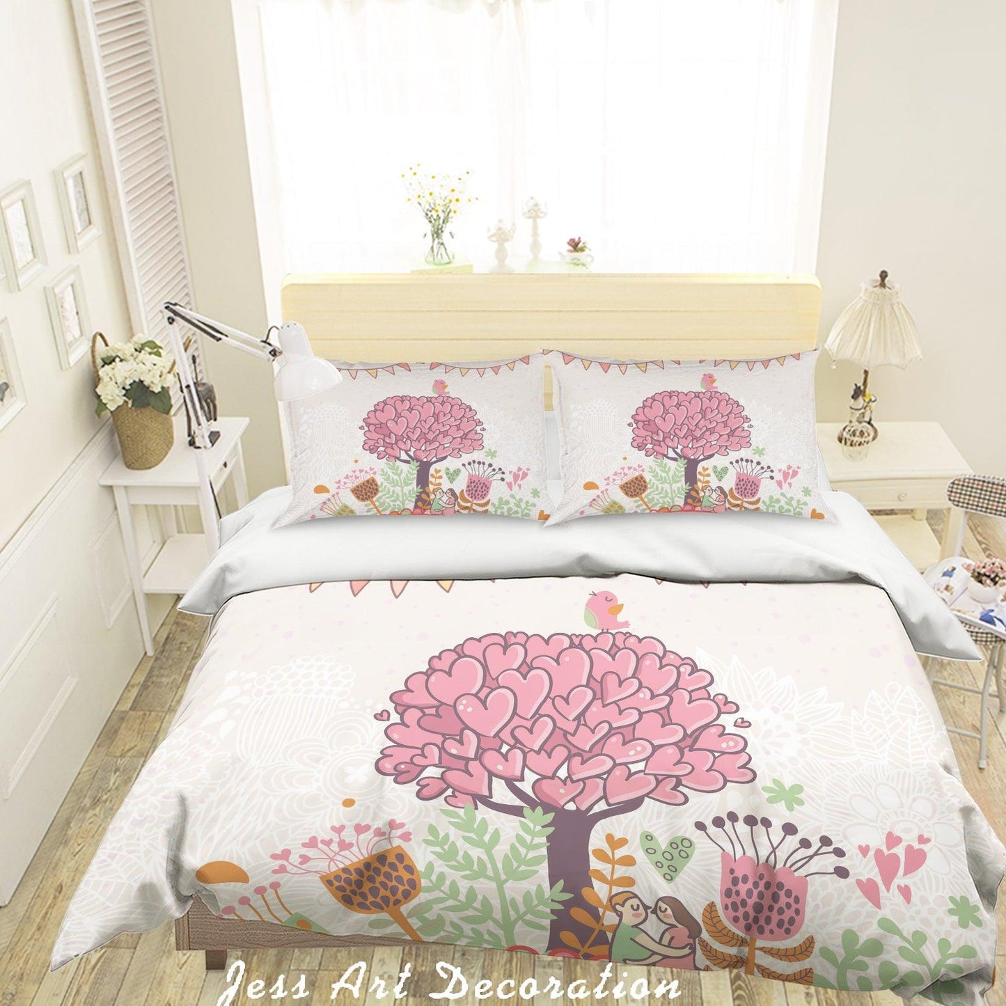 3D Cartoon Pink Love Tree Quilt Cover Set Bedding Set Pillowcases 43