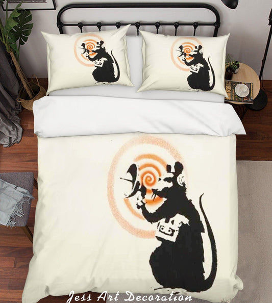 3D Banksy Radar Rat Yellow Background Quilt Cover Set Bedding Set Duvet Cover Pillowcases  ZY D50