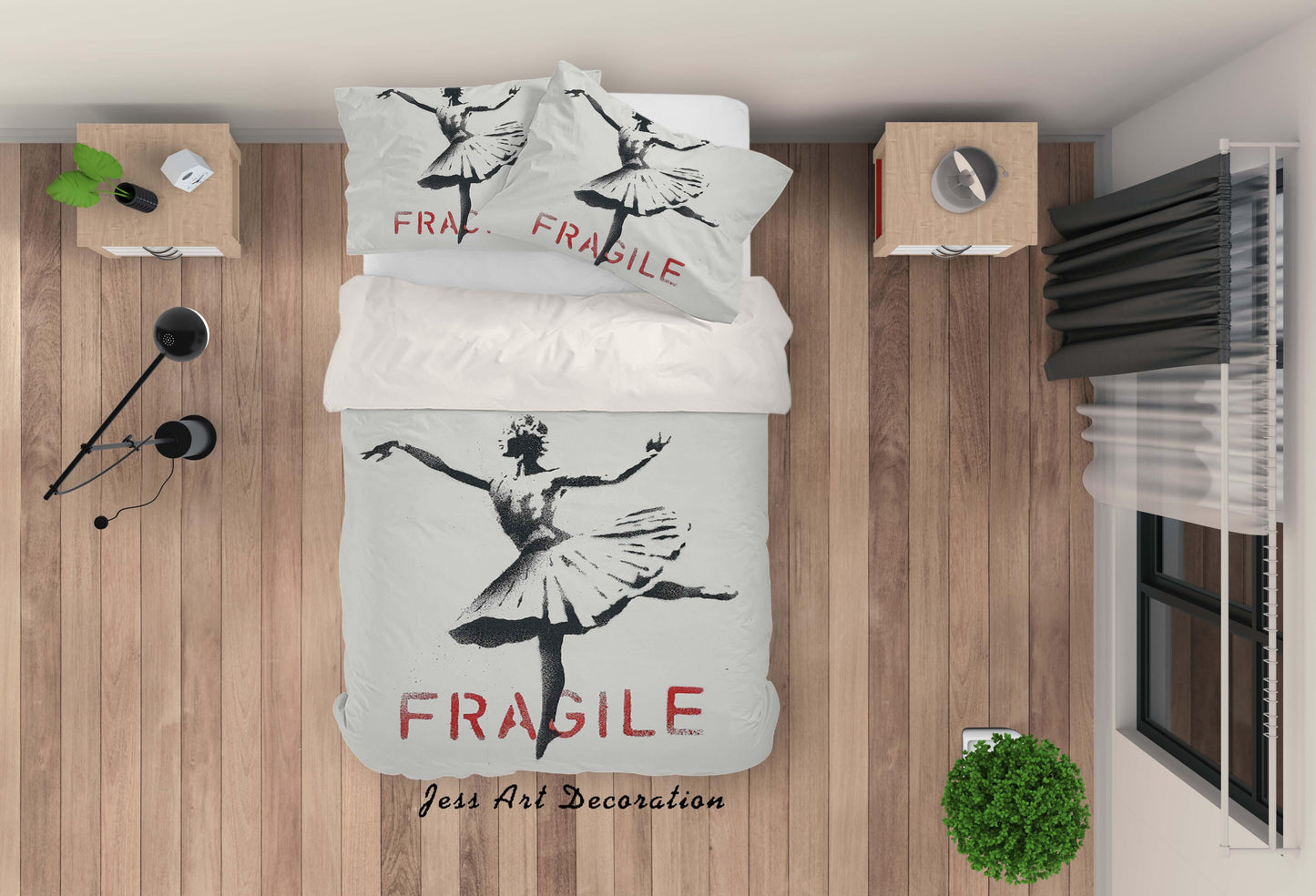 3D Black White Banksy Ballerina Red Letter Quilt Cover Set Bedding Set Pillowcasesn  ZY D5