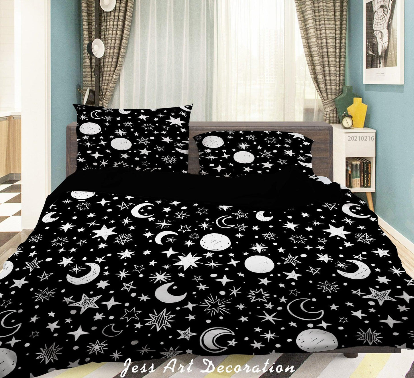 3D Black Space Moon Star Quilt Cover Set Bedding Set Duvet Cover Pillowcases 58