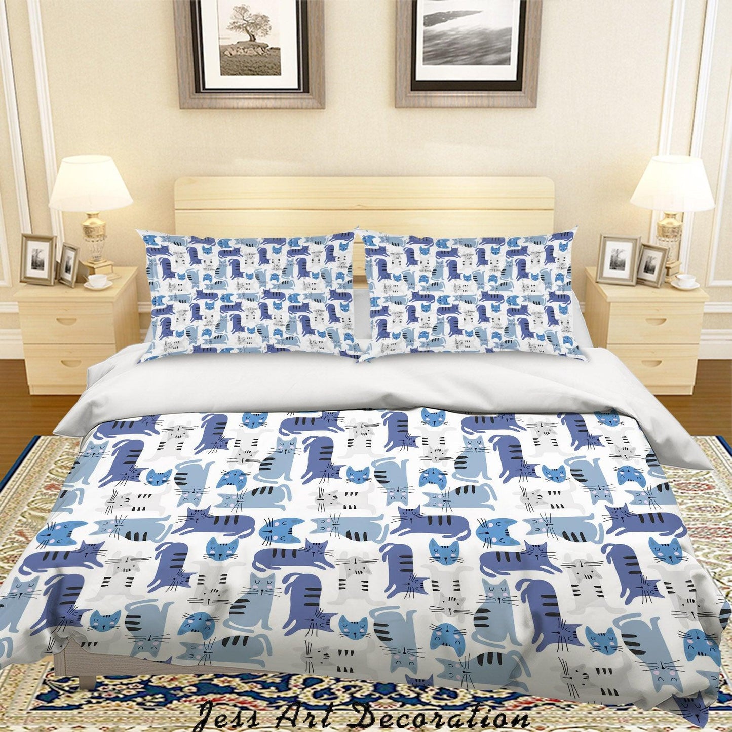 3D Cartoon Blue Cat Quilt Cover Set Bedding Set Duvet Cover Pillowcases A372 LQH