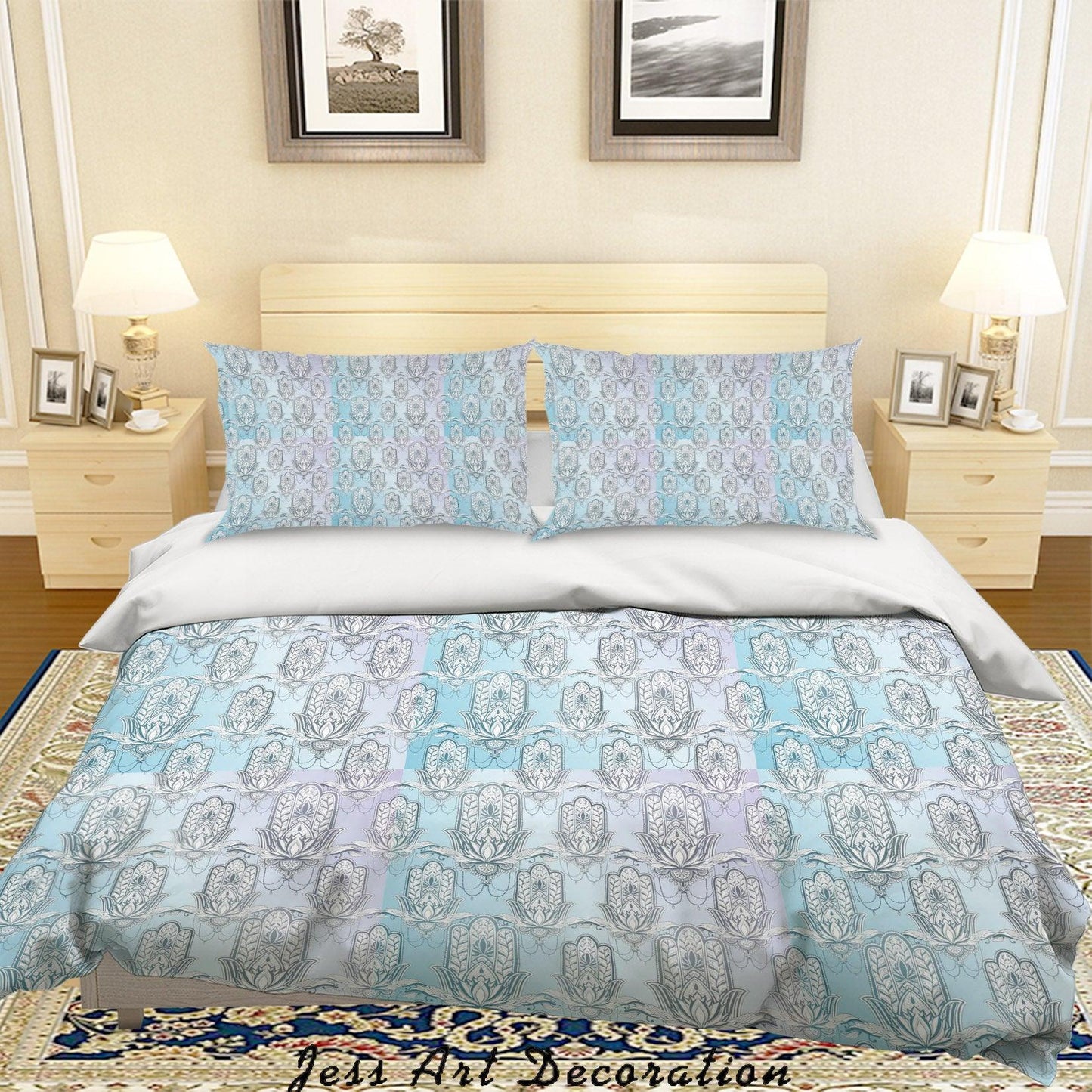 3D Blue Floral Pattern Quilt Cover Set Bedding Set Duvet Cover Pillowcases A002 LQH