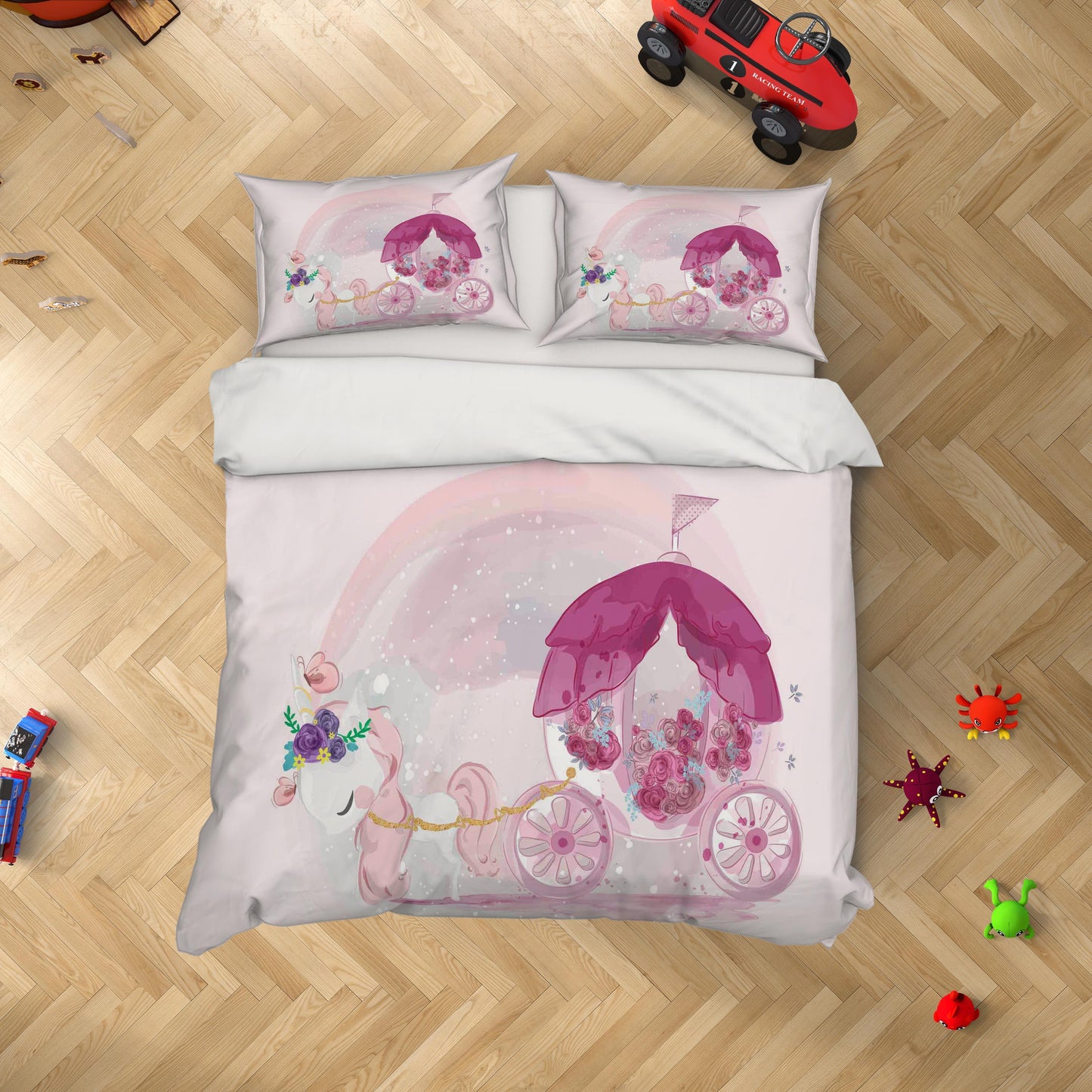 3D Cartoon Carriage Pink Quilt Cover Set Bedding Set Duvet Cover Pillowcases A345 LQH