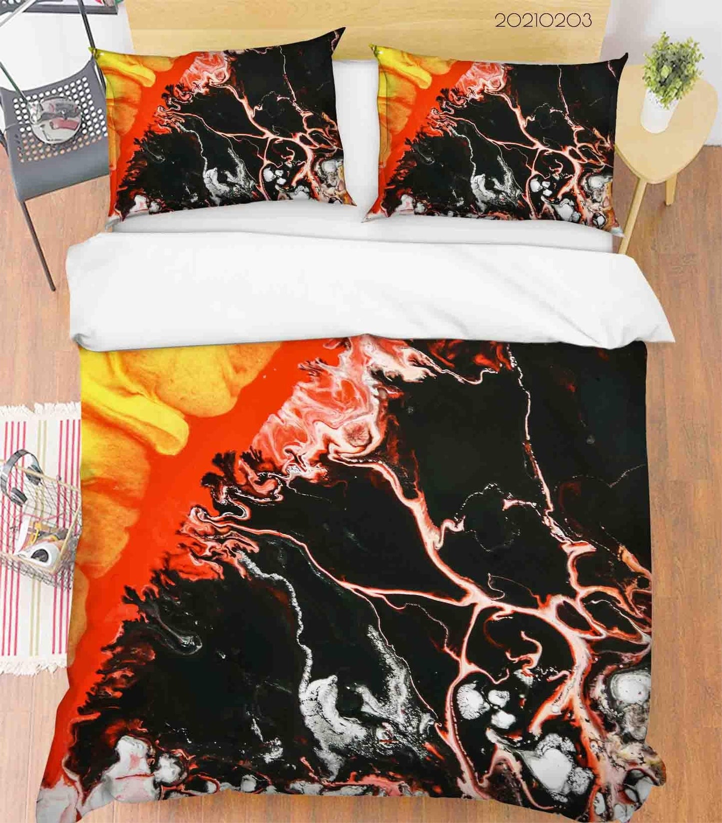 3D Abstract Black Orange Marble Texture Quilt Cover Set Bedding Set Duvet Cover Pillowcases 4