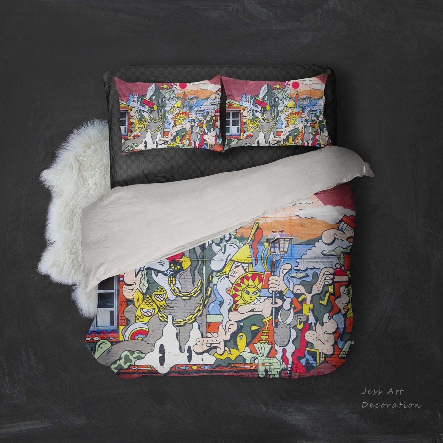 3D Cartoon Graffiti Quilt Cover Set Bedding Set Pillowcases 19