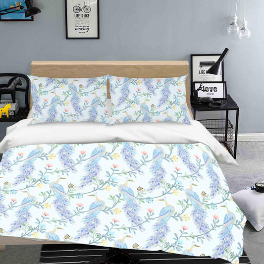 3D Blue Peacock Floral Quilt Cover Set Bedding Set Pillowcases 10