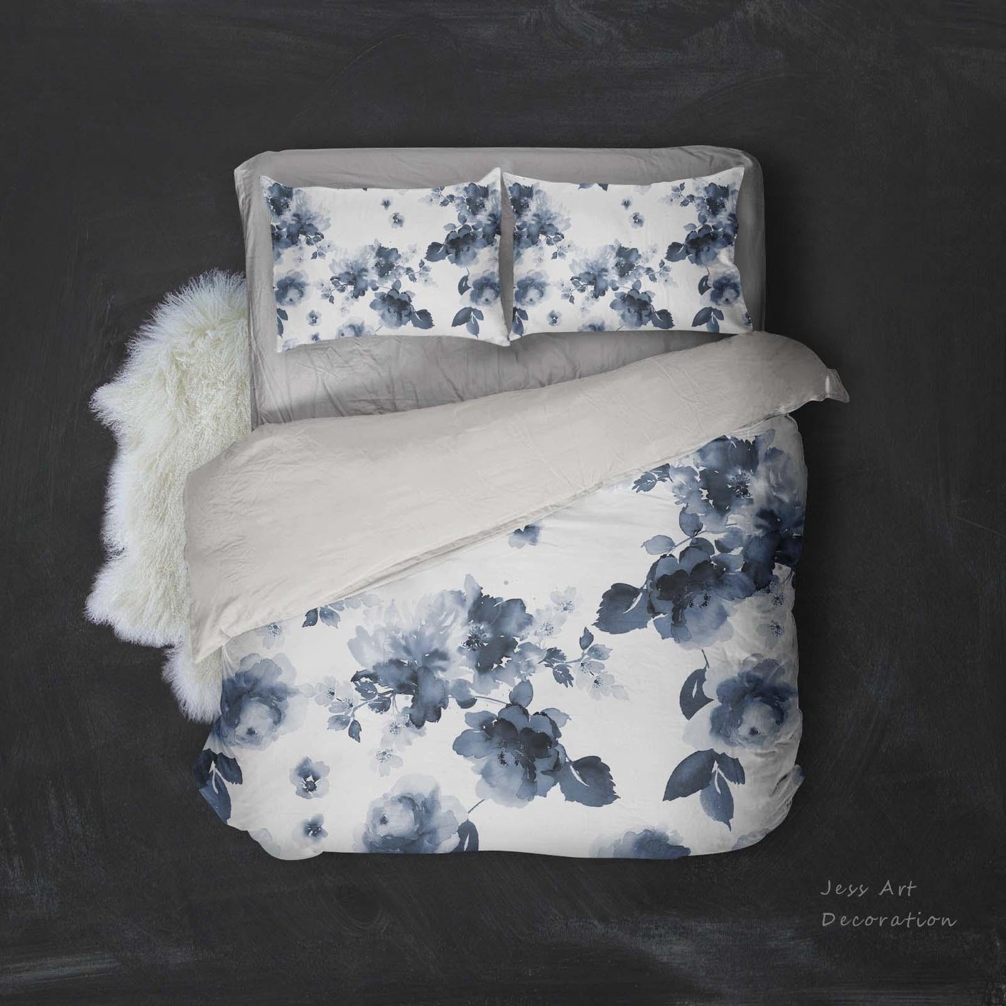 3D Blue Ink Floral Quilt Cover Set Bedding Set Pillowcases 15